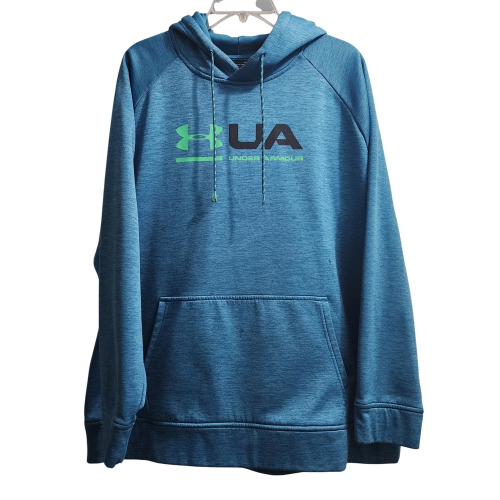 Under Armour ColdGear Mens XL Hoodie Teal Blue Lime Green Pullover Loose Fit